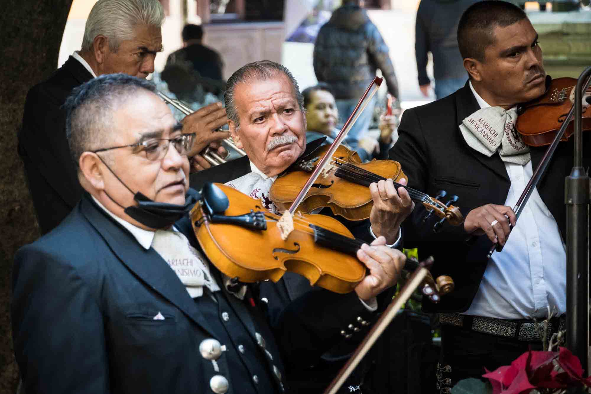 A group of mariachi musicians play outside in Guanajuato