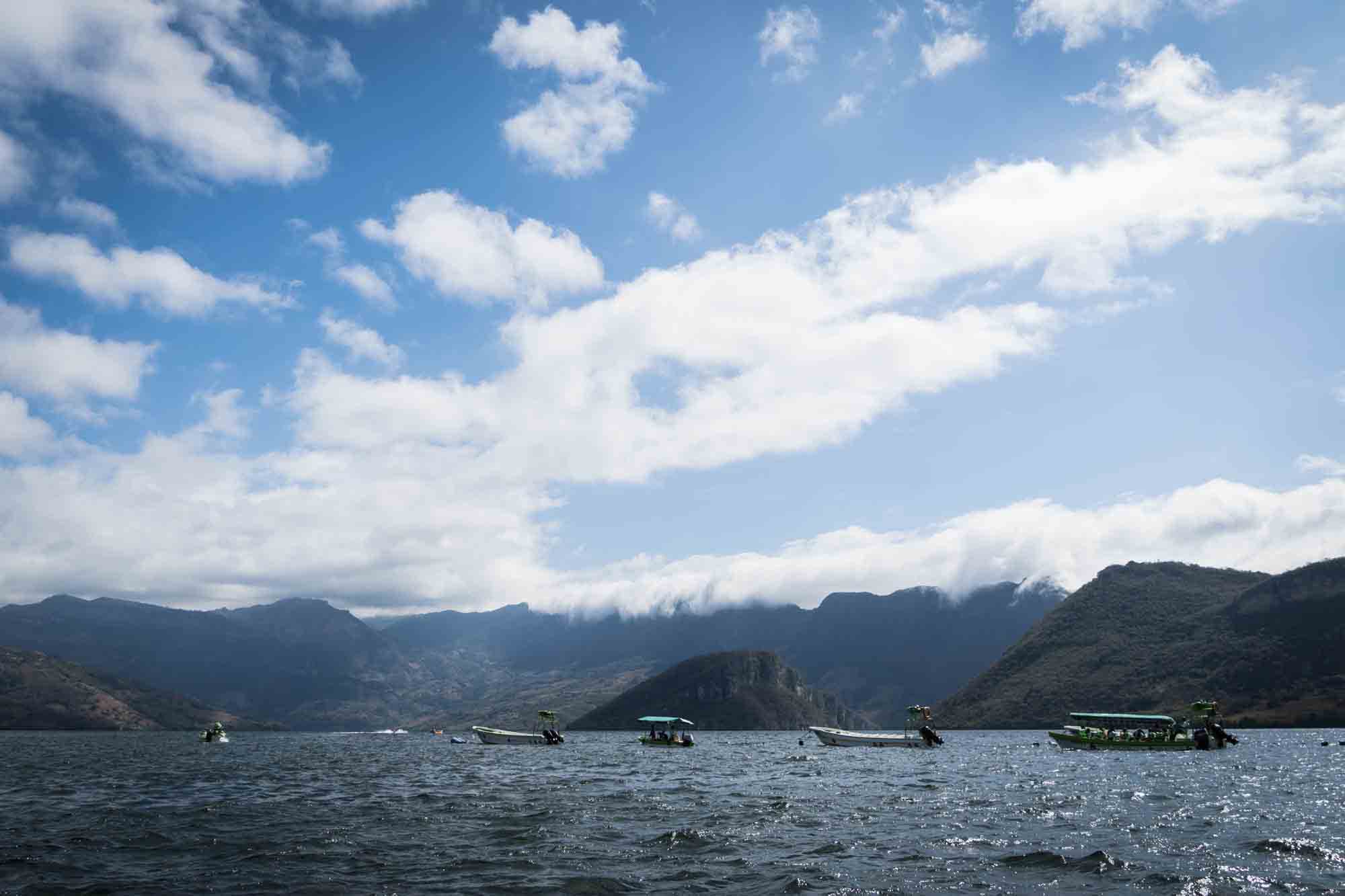 Boats floating in the Sumidero Canyon in Chiapas