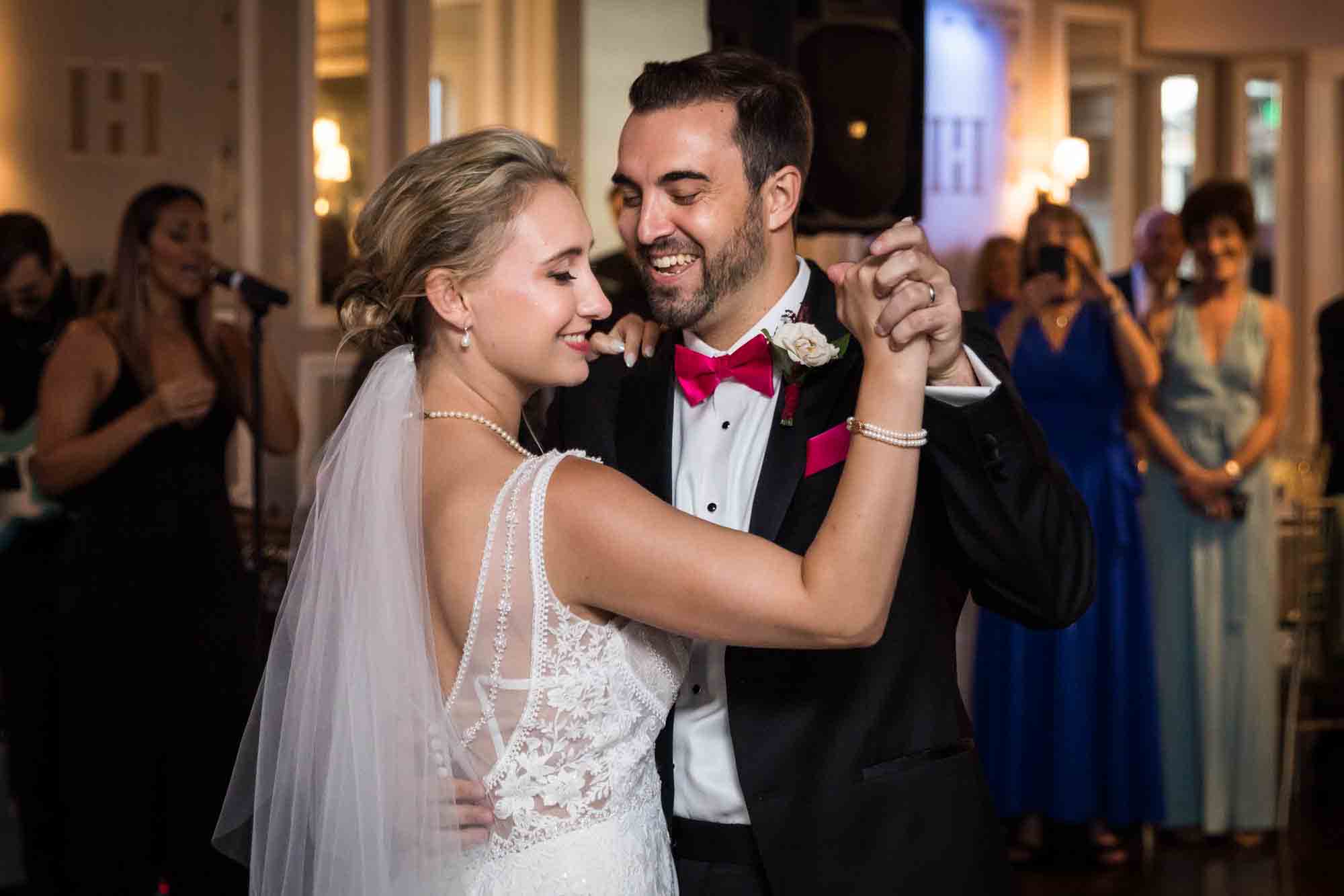 Bride and groom waltzing during first dance at a Briarcliff Manor wedding
