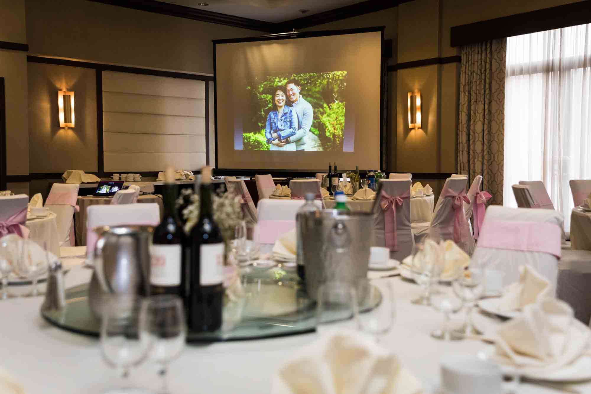 View of Phoenix Ballroom set for reception at a Sheraton LaGuardia East Hotel wedding