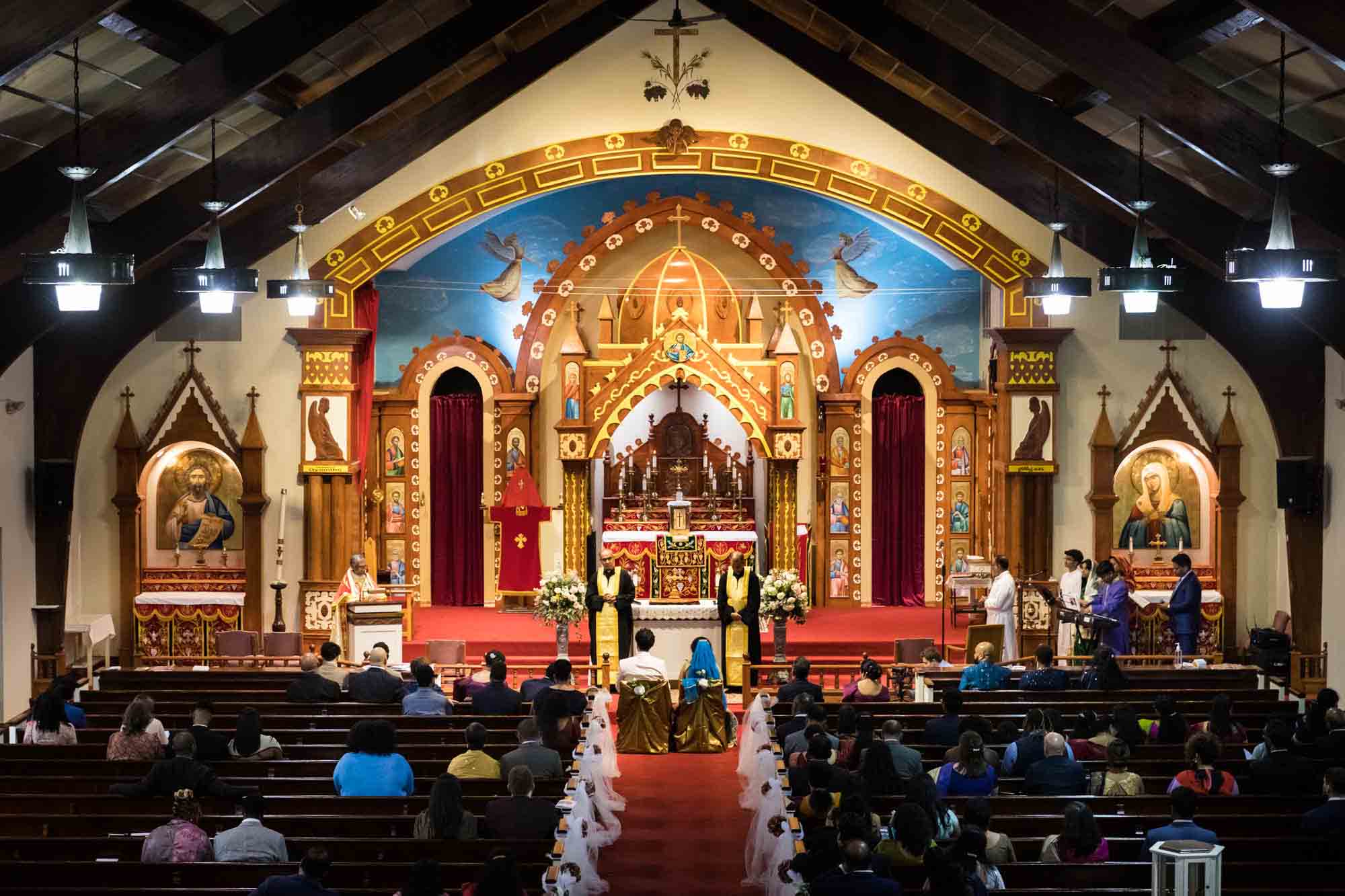 View of altar during Syro-Malankara Catholic wedding ceremony