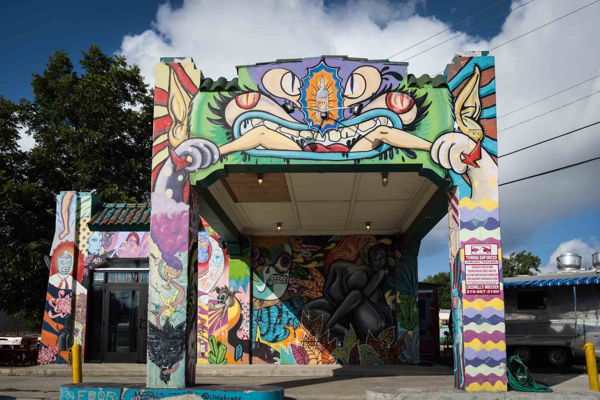 Colorful building facade along St. Mary's Street in San Antonio