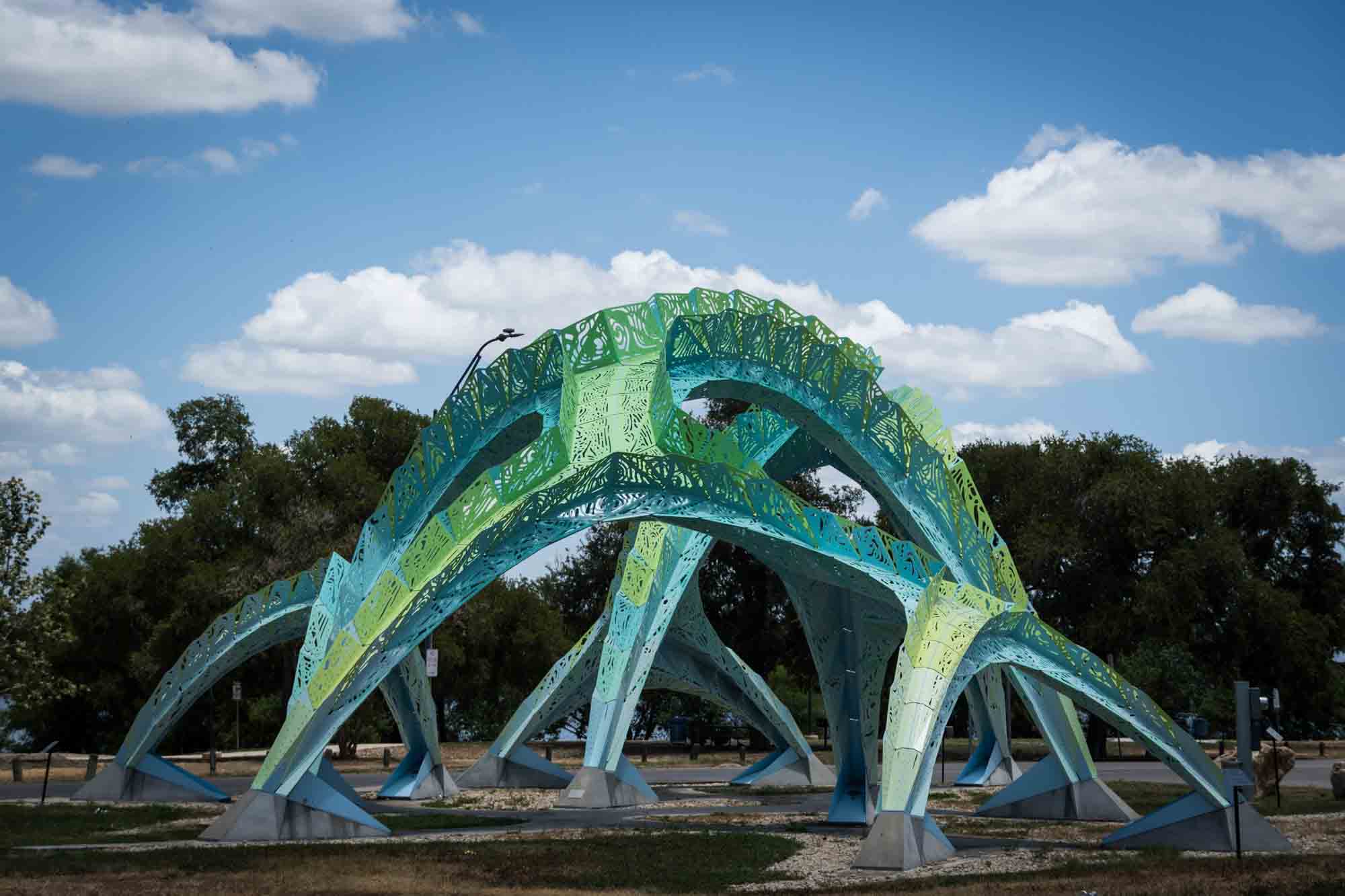 Blue and green street art project in San Antonio