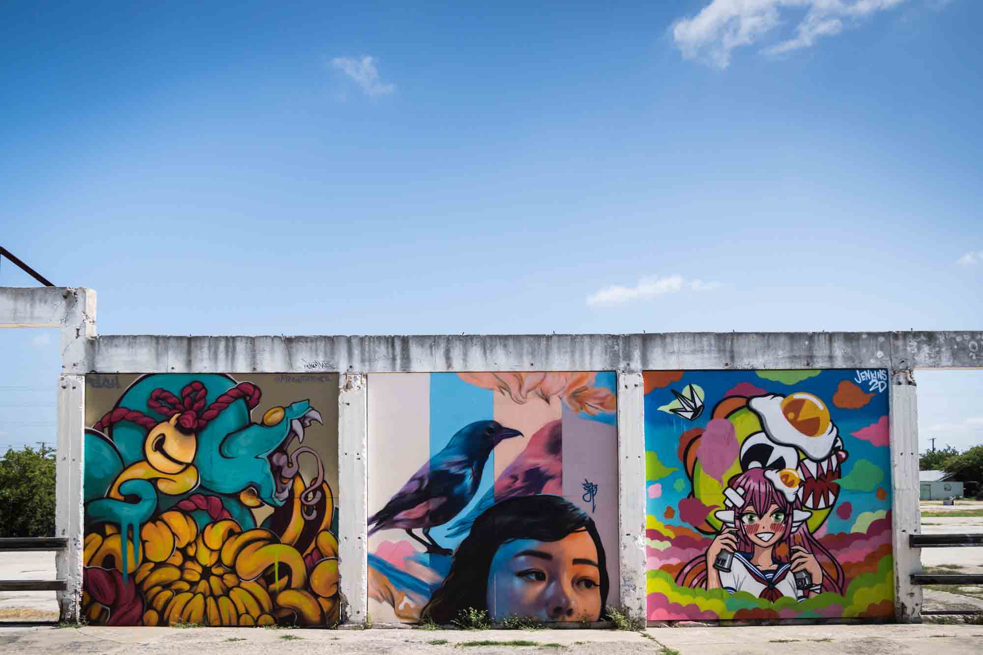 Colorful murals in Essex Modern City in San Antonio