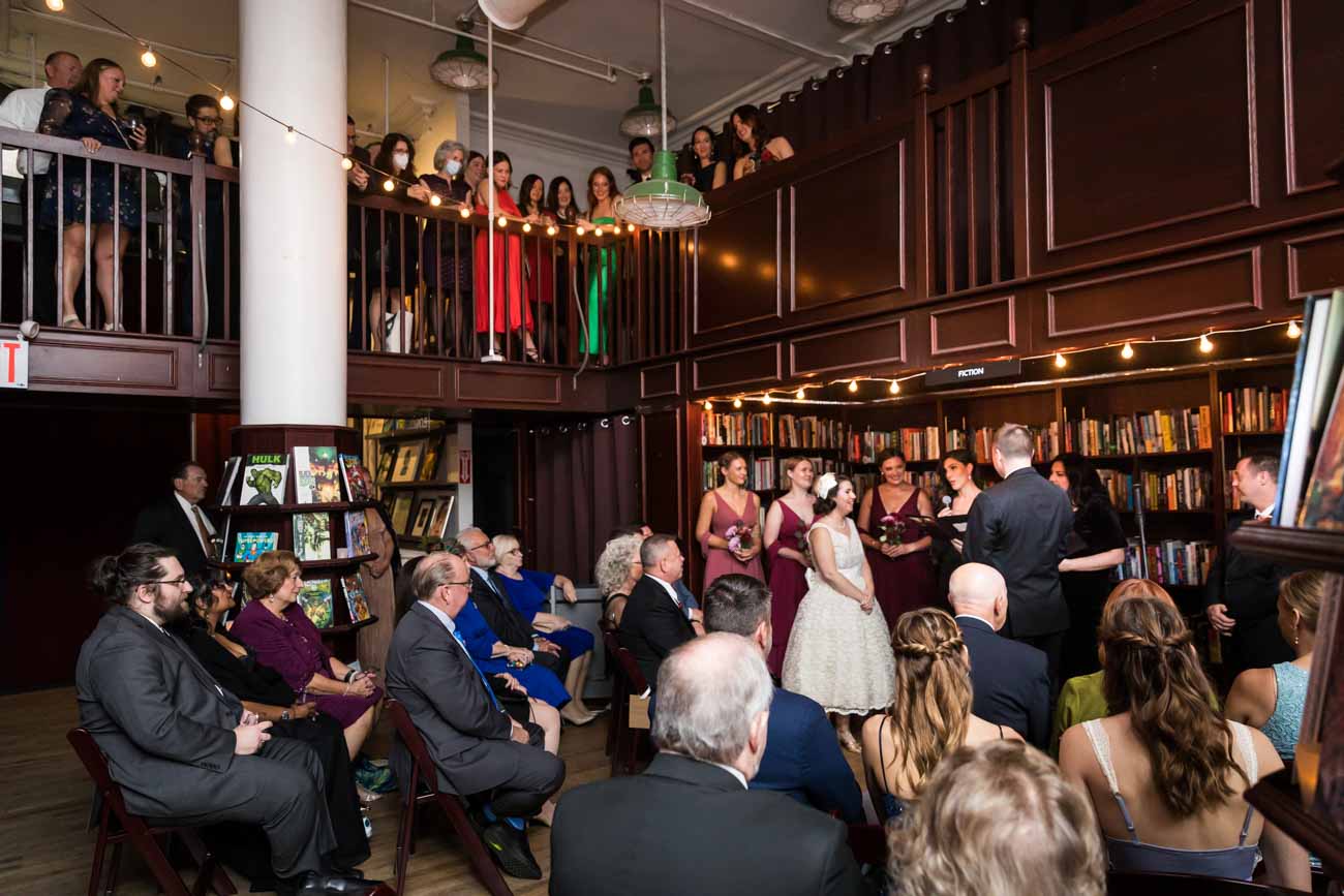 Wedding ceremony in a bookstore for an article on how to become a wedding officiant in San Antonio