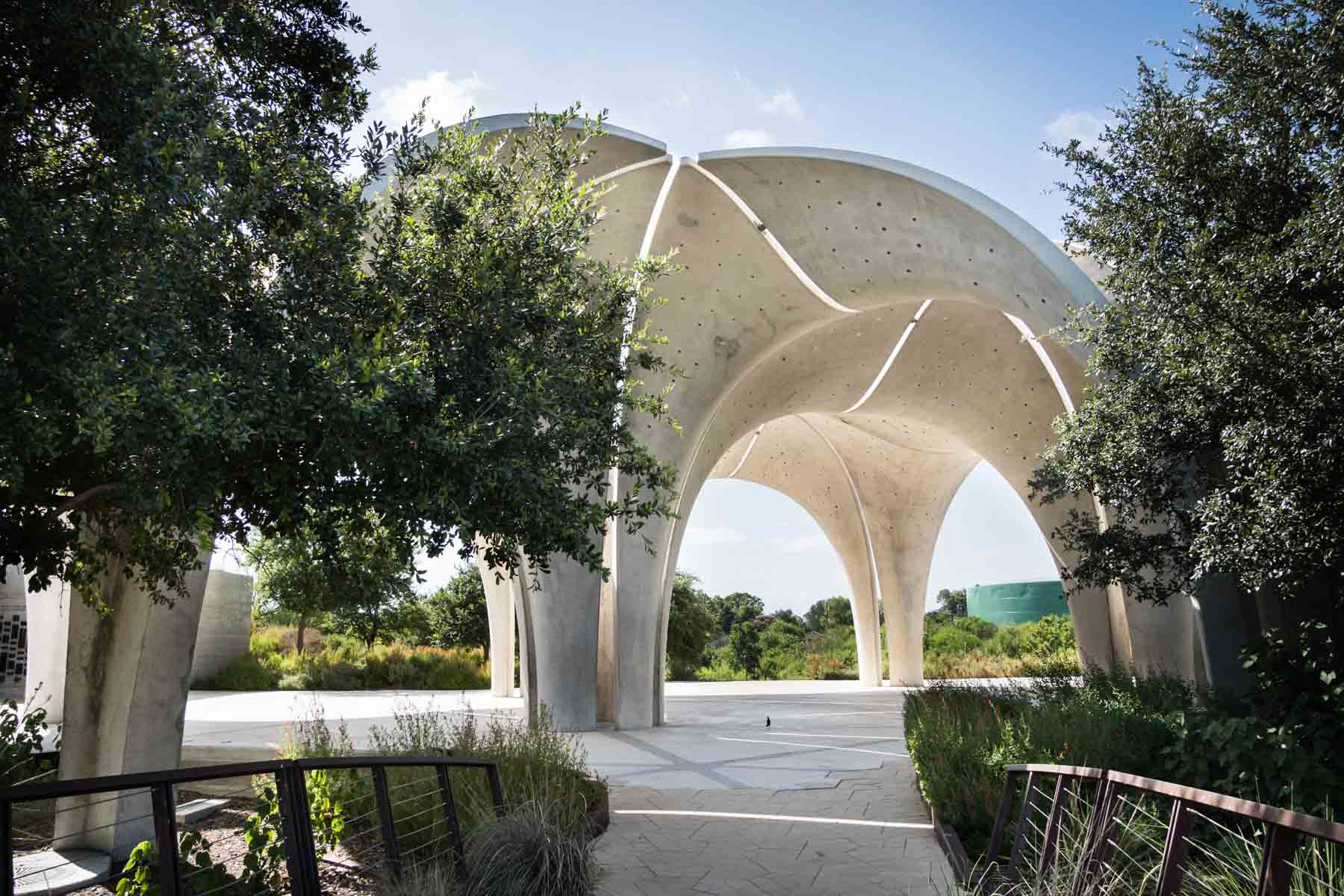 Concrete structure and pathway in Confluence Park for an article on the best San Antonio parks for family portraits