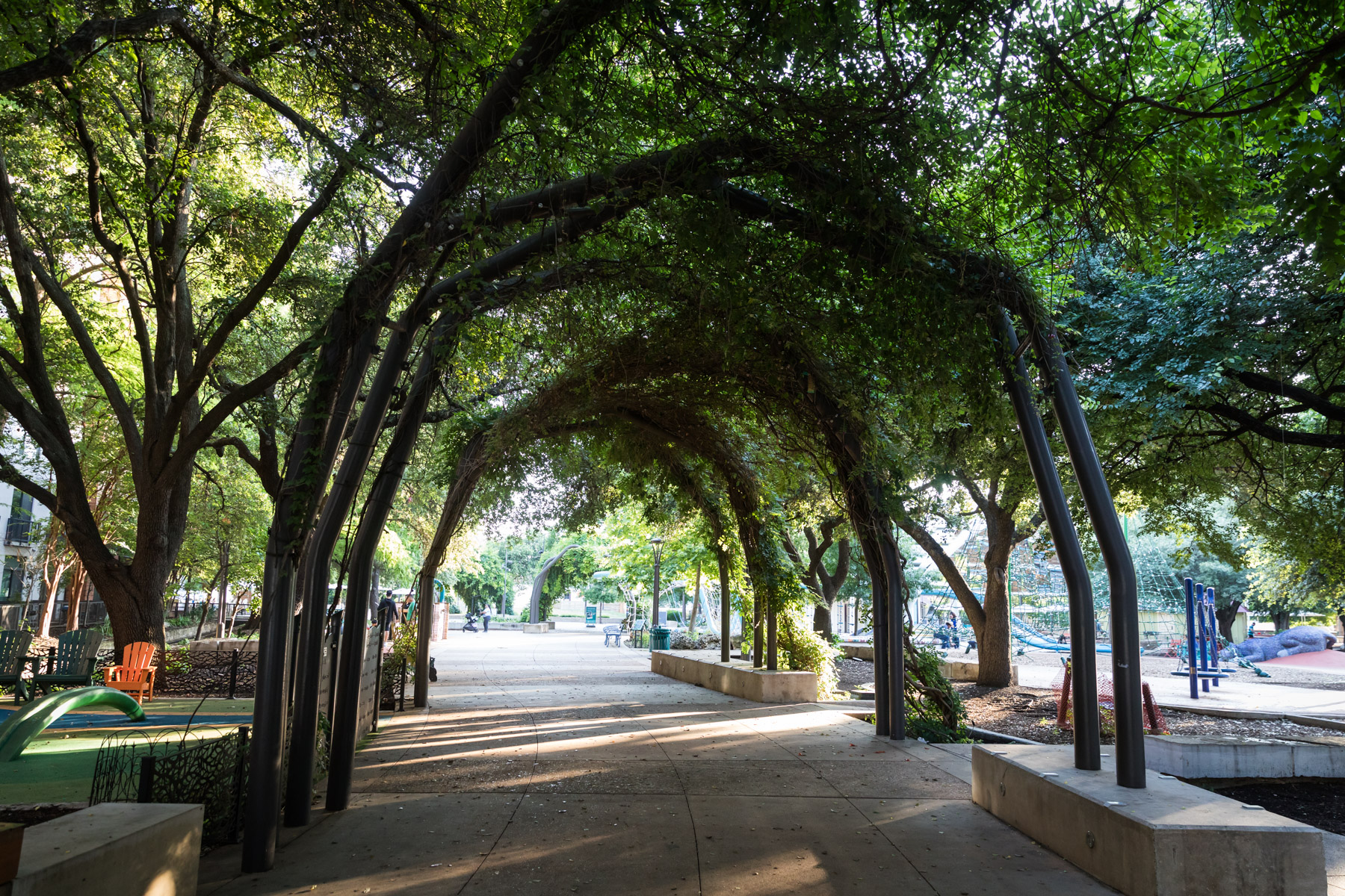 Archway through Yanaguana Garden in Hemisfair for an article on the perfect downtown San Antonio family portrait itinerary