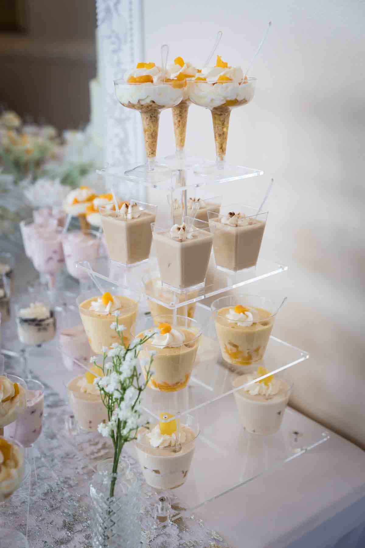 Tower of plated desserts at an Old San Francisco Steakhouse wedding