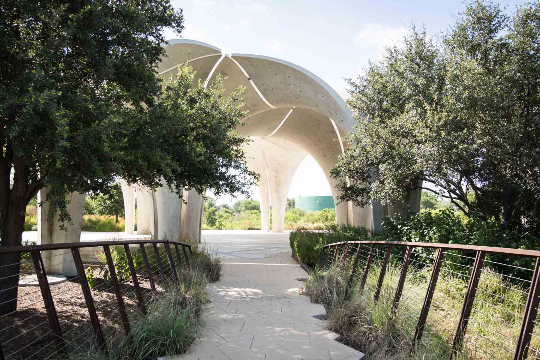 Stylized concrete forms in Confluence Park for an article listing the best places to propose in San Antonio