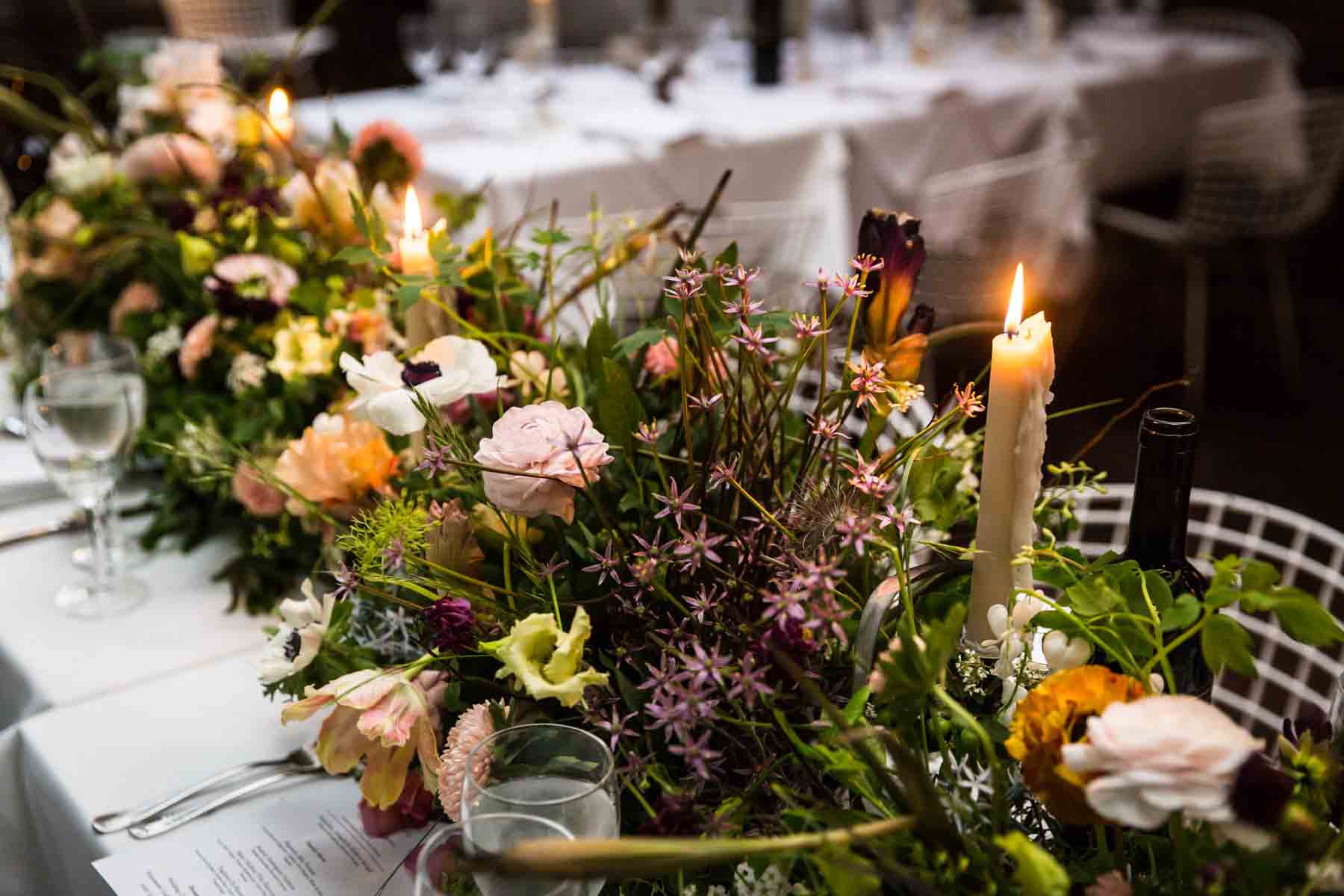 Close up on flower arrangements of local flowers for an article on how to have an eco-friendly wedding