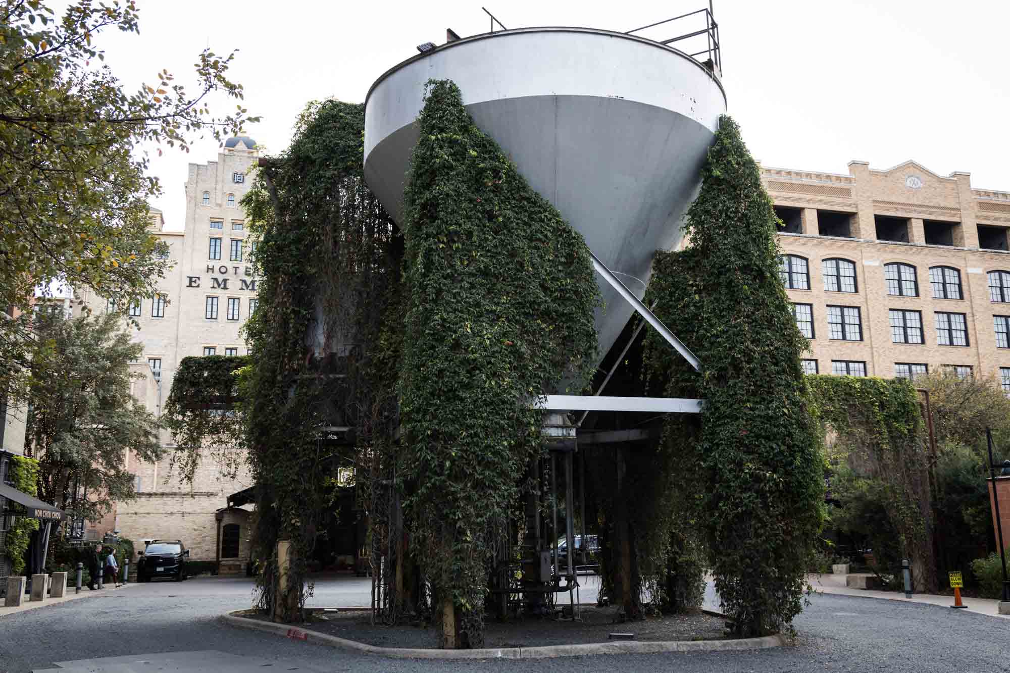 Brewing machinery outside Hotel Emma for an article on rain backup photo locations at the Pearl in San Antonio