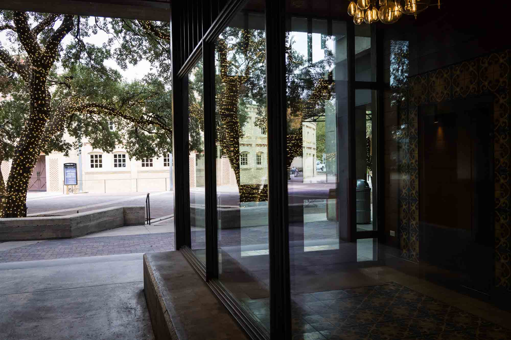 Reflective windows for an article on rain backup photo locations at the Pearl in San Antonio