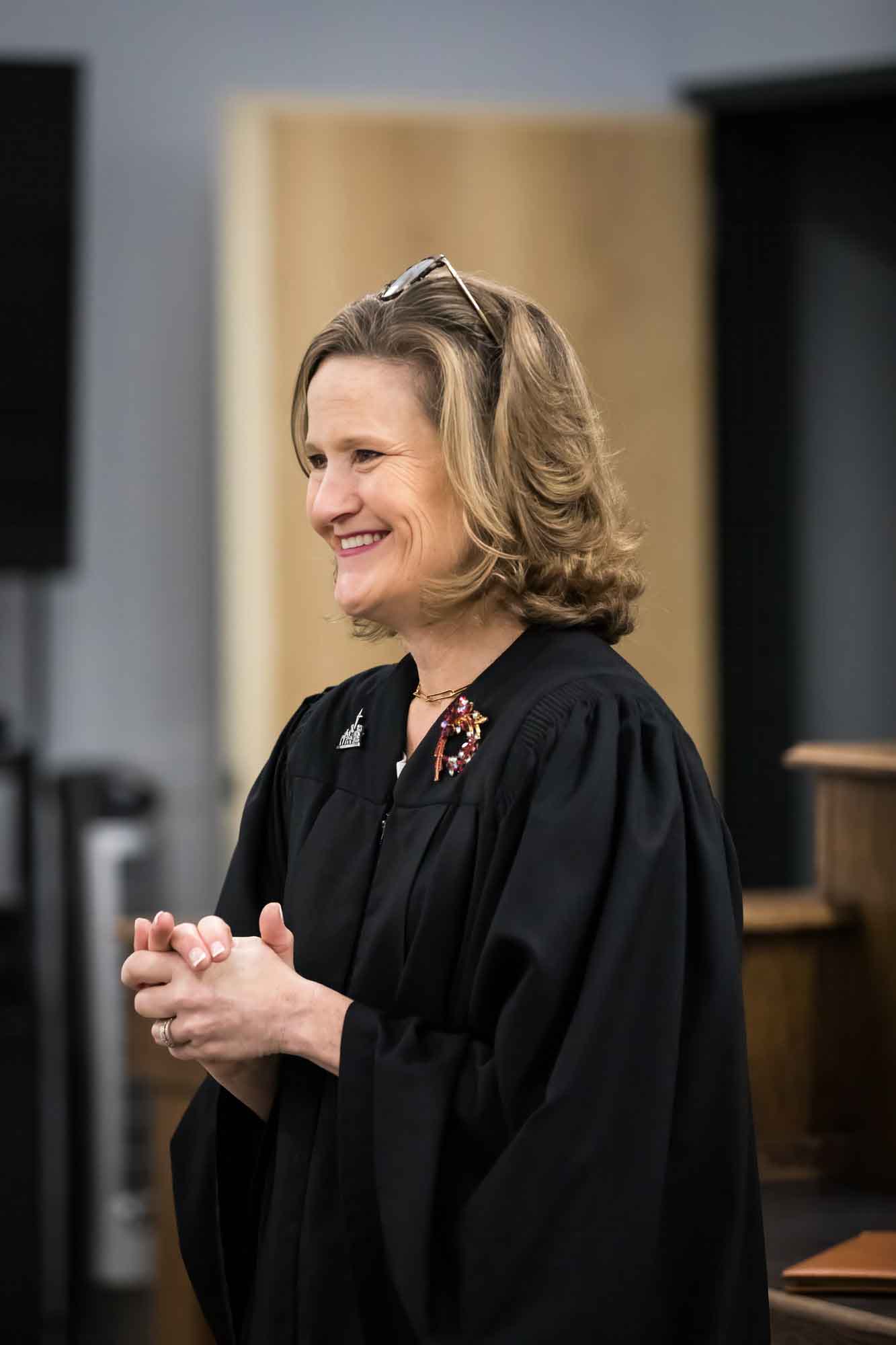 Judge speaking during wedding ceremony at Bexar County Courthouse