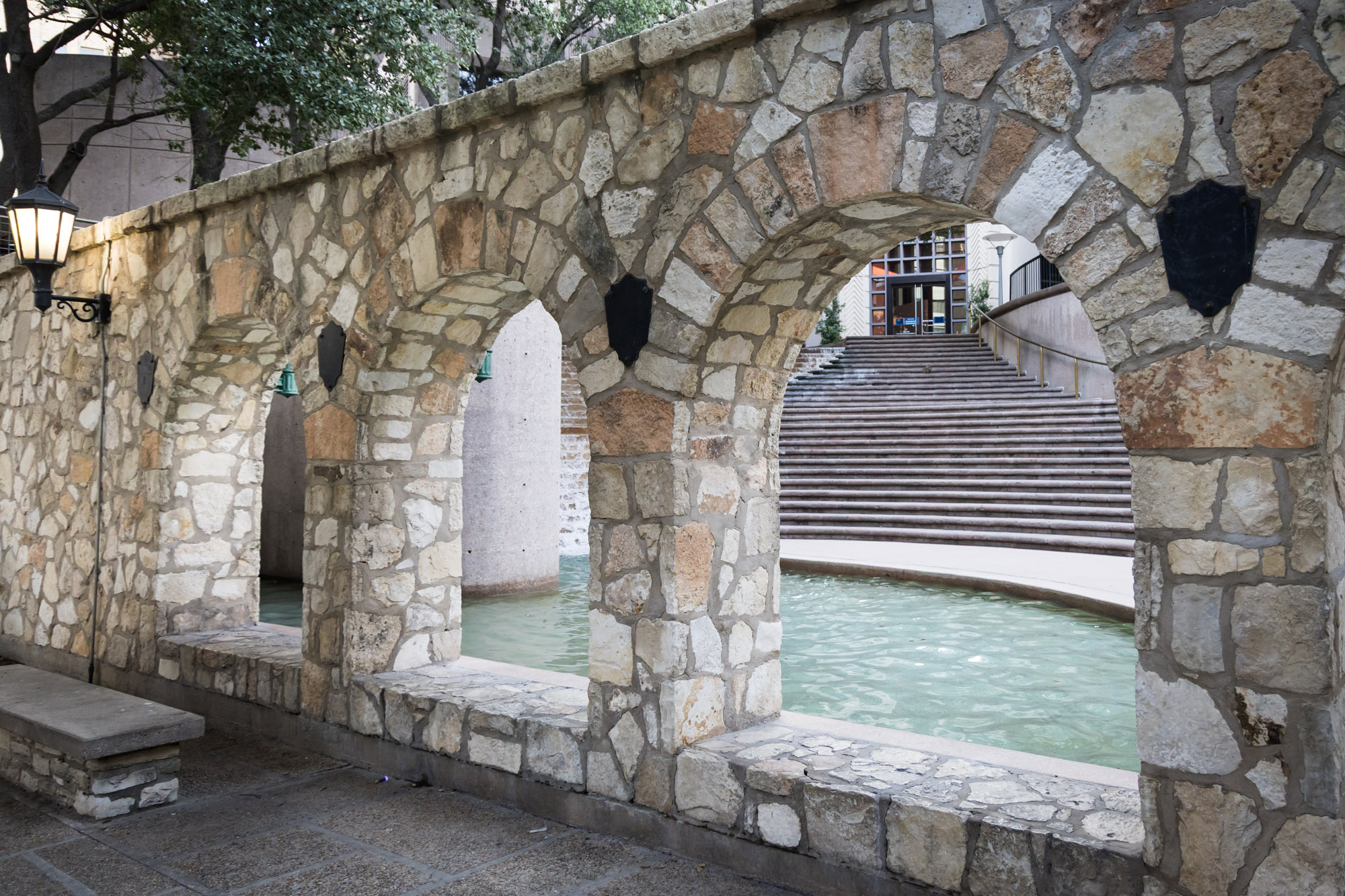 Waterfalls along River Walk at the Weston Centre at Pecan Street