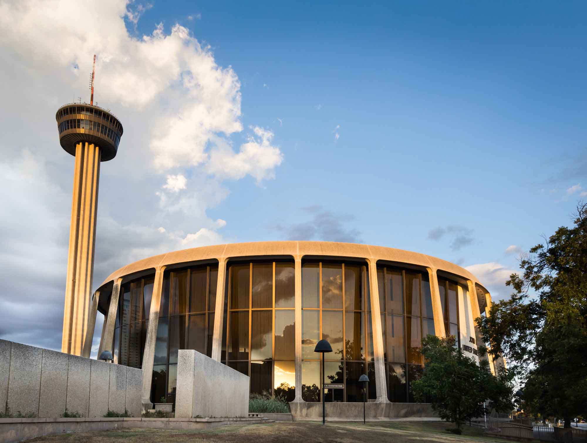 John H. Wood Jr. Federal Courthouse with Tower of the Americas in the background