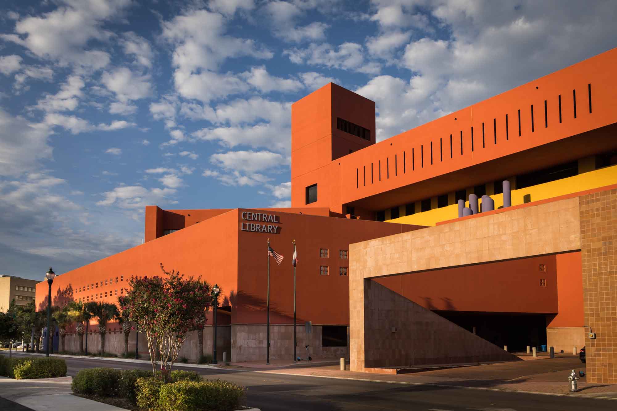 Central Library in downtown San Antonio in the day with blue sky above