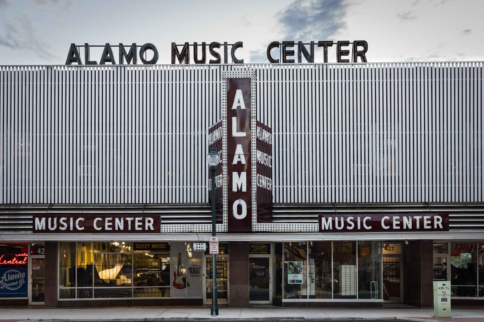 Retro storefront of Alamo Music Center in downtown San Antonio