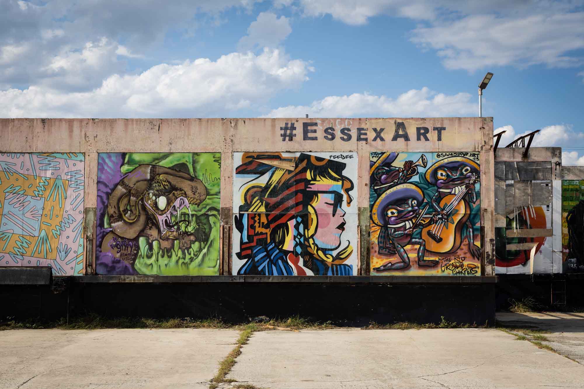 Colorful murals on the walls of Essex Modern City in San Antonio