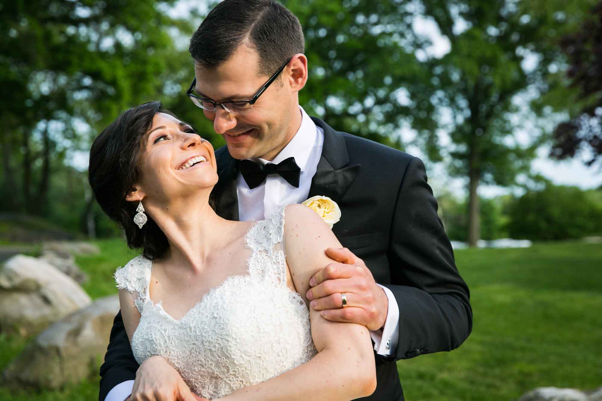 Bride and groom portrait after their Fordham University Church wedding for an article on what to have ready when the wedding photographer arrives