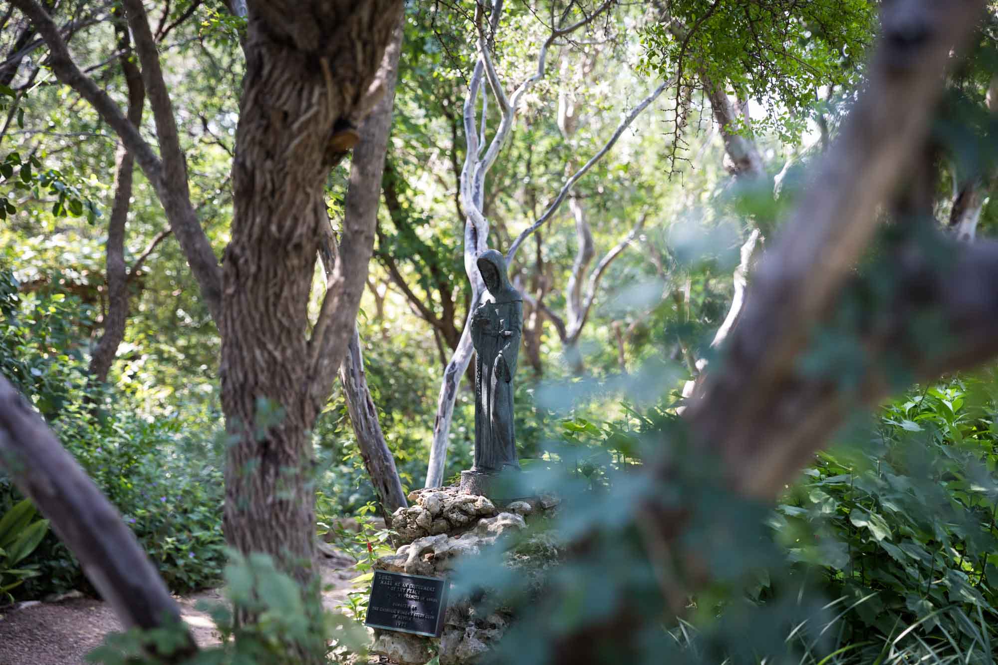 Religious sculpture in Green Garden for an article on the best Zilker Botanical Garden photo locations