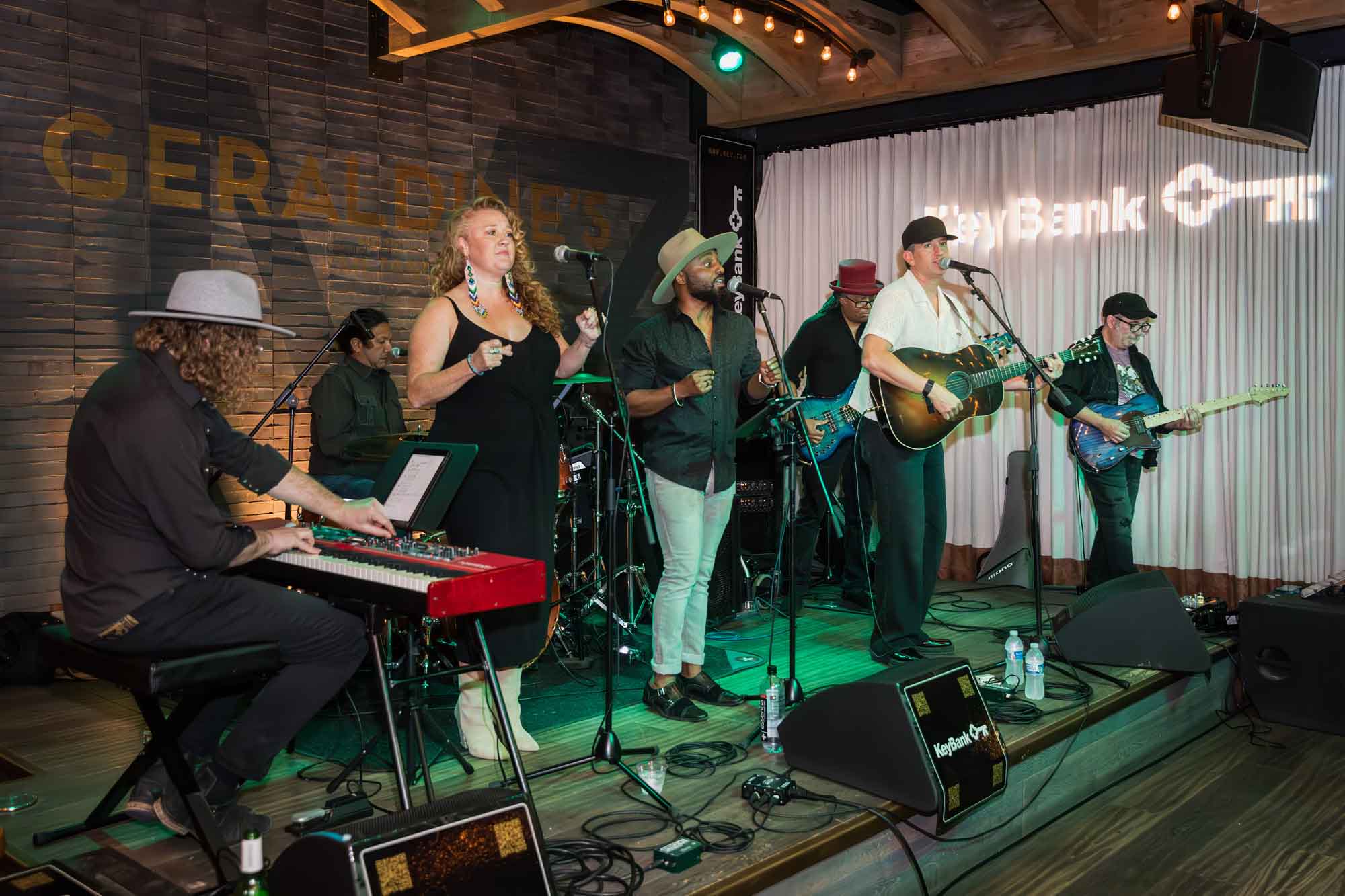 London Calling band and Goldford playing on stage during a Hotel Van Zandt corporate event