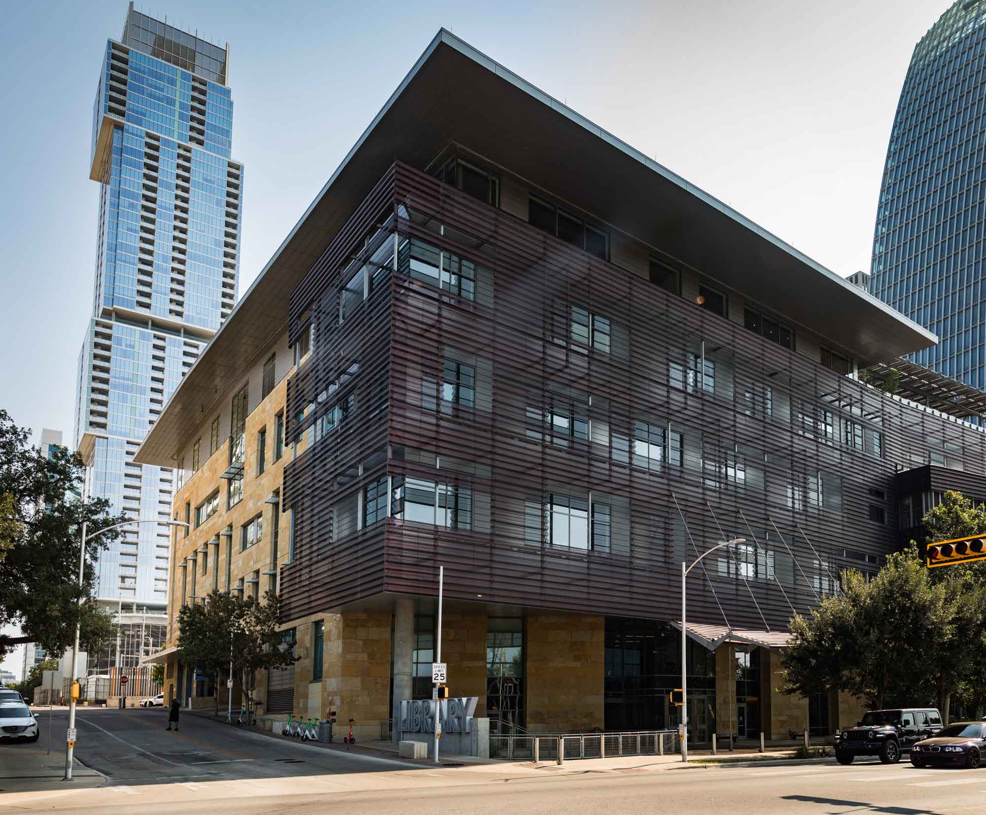 Exterior of the Austin Central Library in downtown Austin, Texas