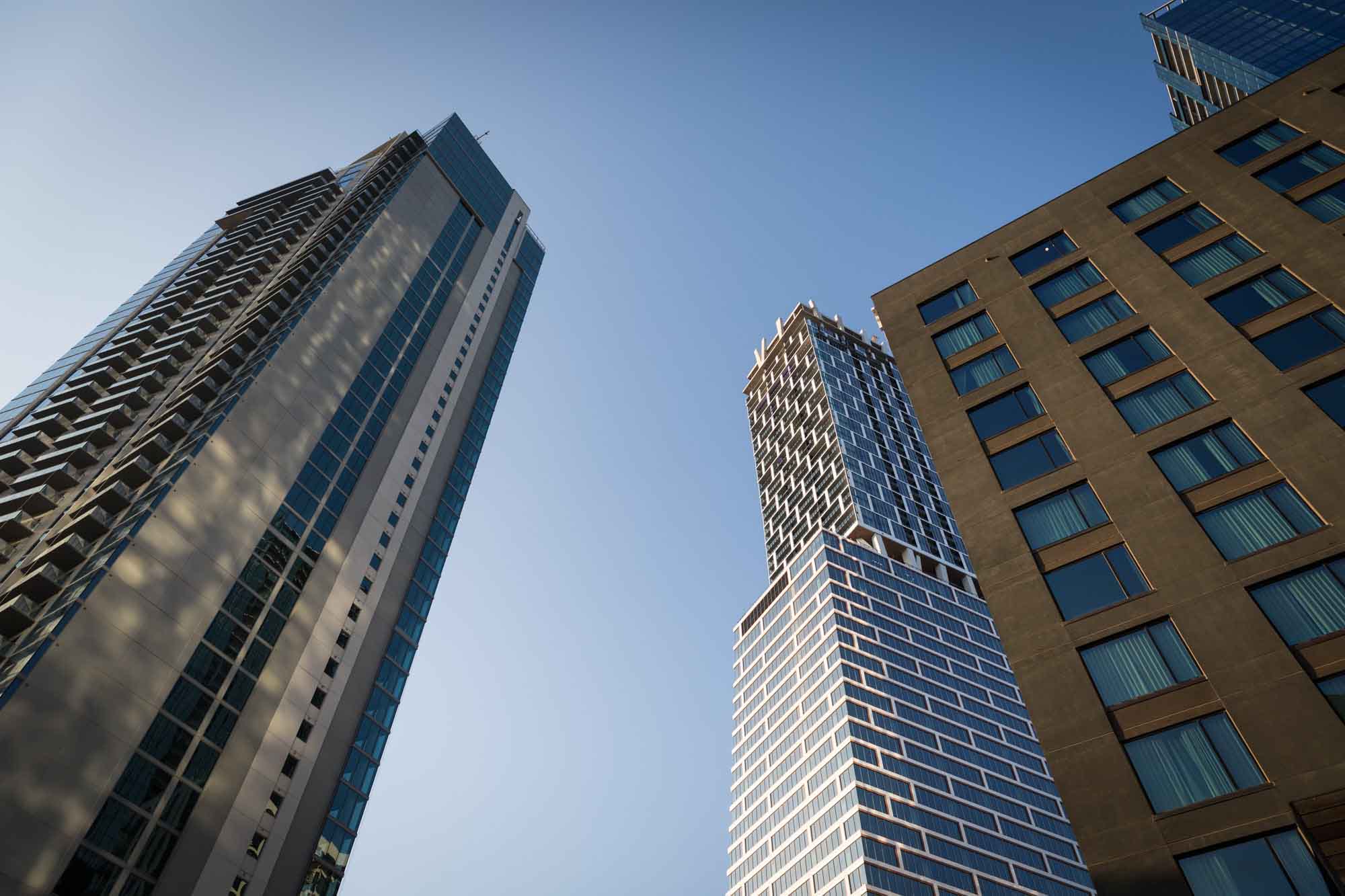View from ground of skyscrapers in Austin for an article on the best places to propose in Austin