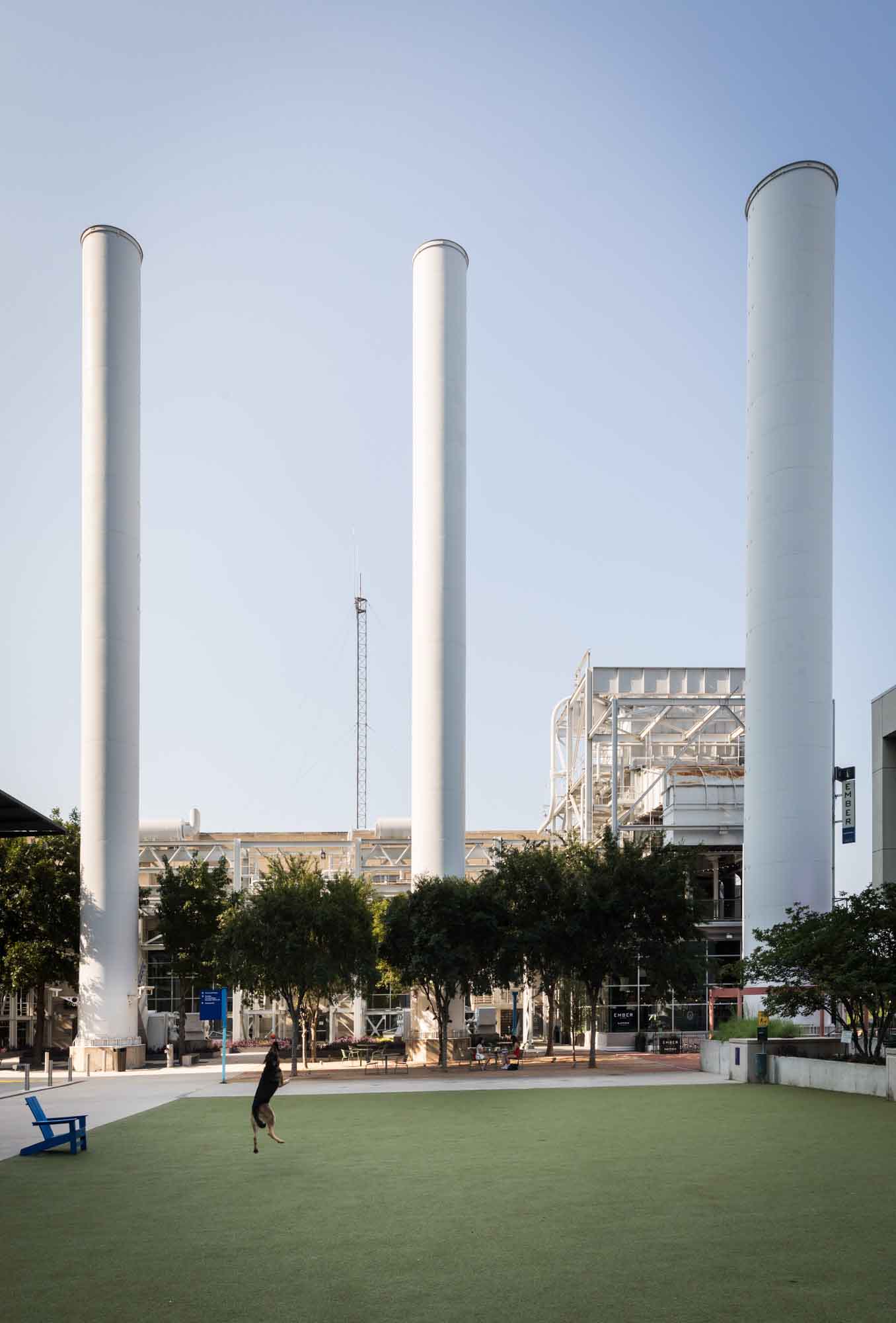 Three white towers at Seaholm District for an article on the best places to propose in Austin