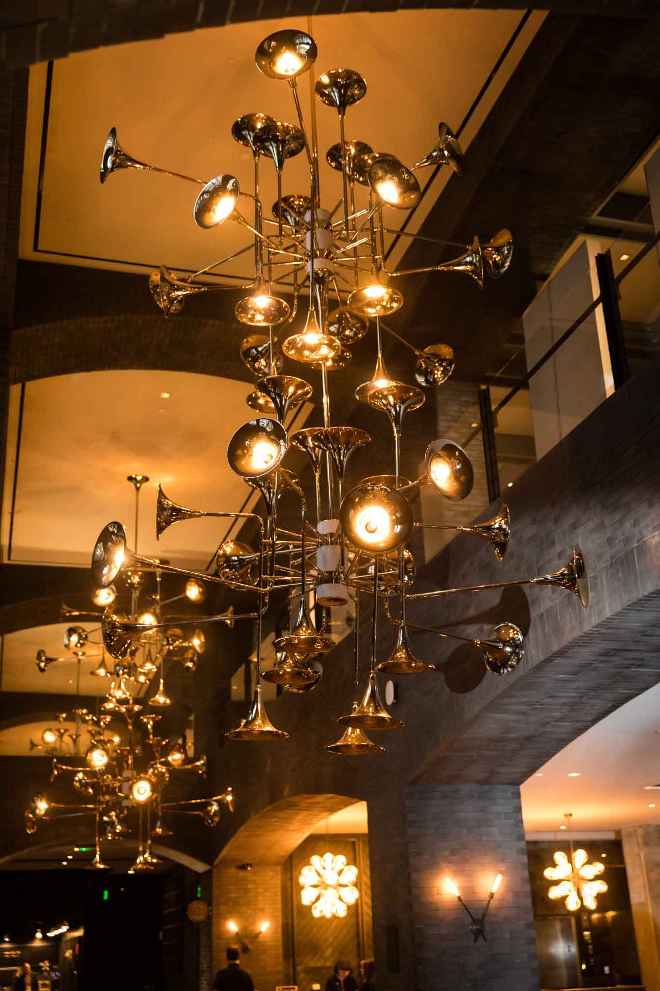 Musical instrument light fixtures at the Hotel Van Zandt for an article on the best places to propose in Austin