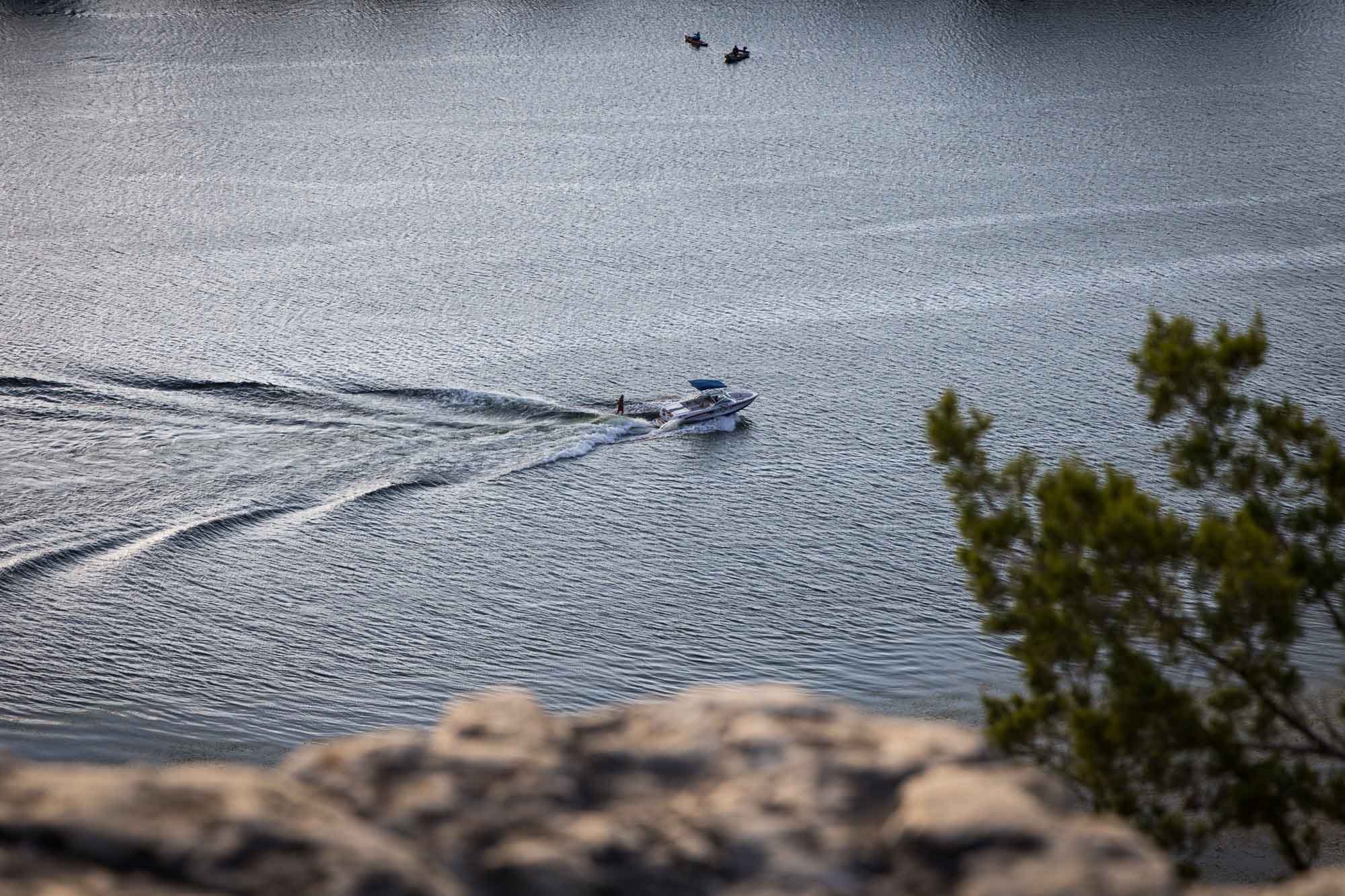 Boat floating down the Colorado River for an article on the best places to propose in Austin