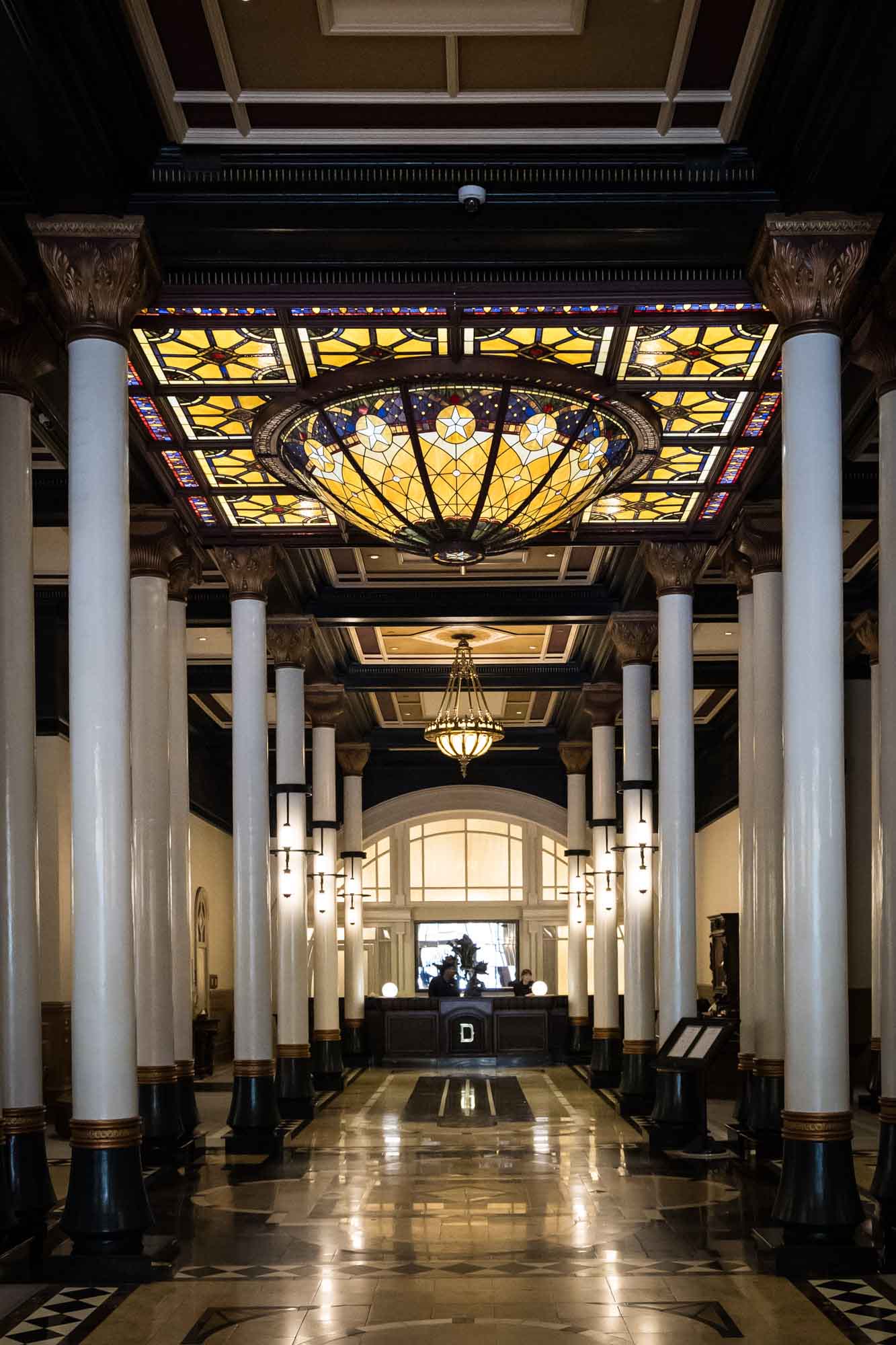 Interior hallway of the front lobby at the Driskill Hotel for an article on the best places to propose in Austin