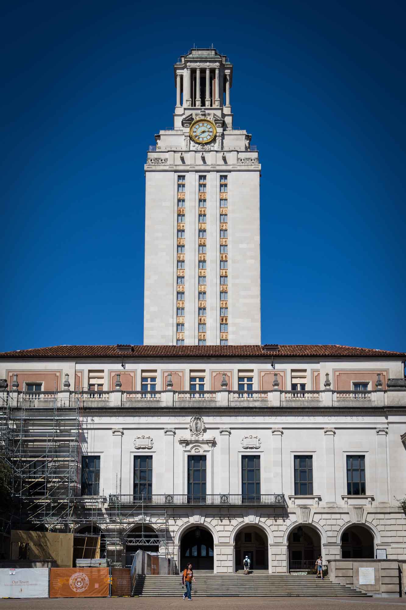 University of Texas Tower with scaffolding during renovations for an article on the best places to propose in Austin