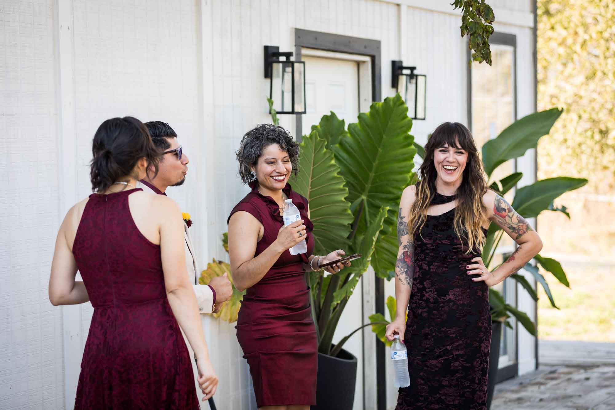 Female guests mingling at a San Antonio DIY wedding