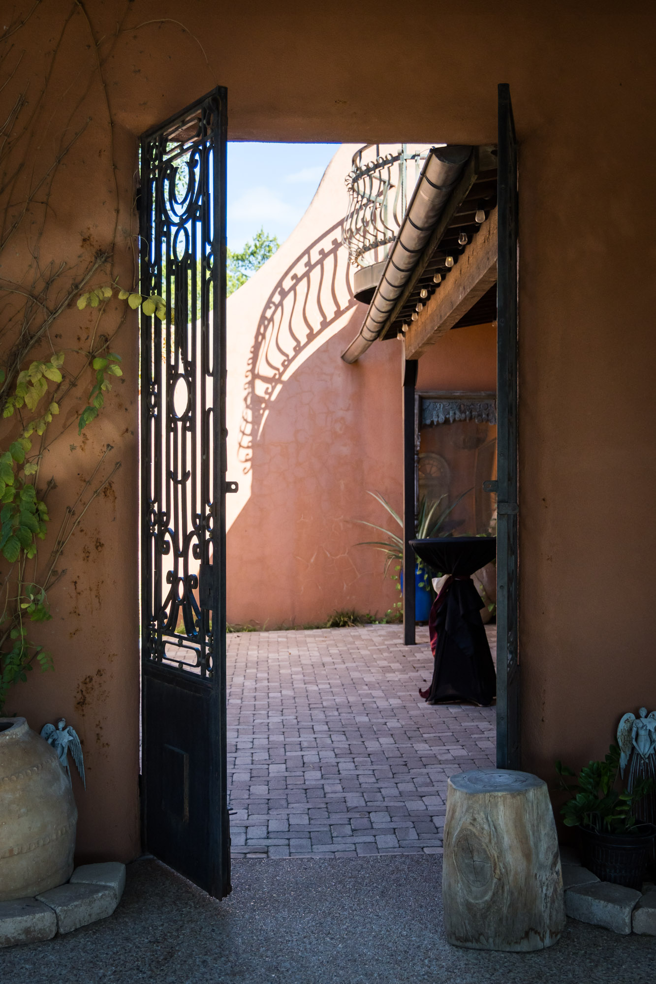 Side patio at Tuscan Hall with gates open