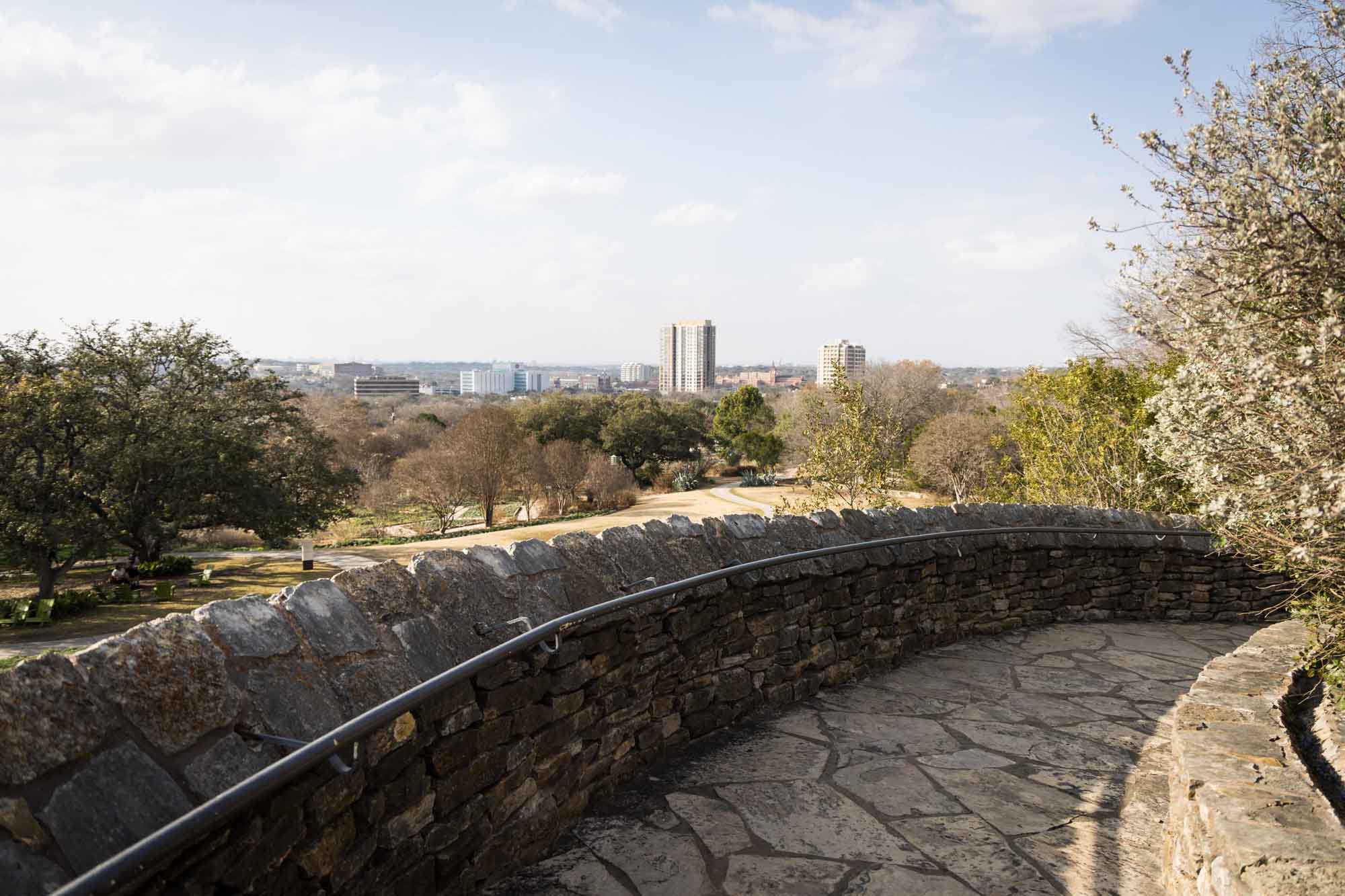 Stone ramp up to Overlook at the San Antonio Botanical Garden in February