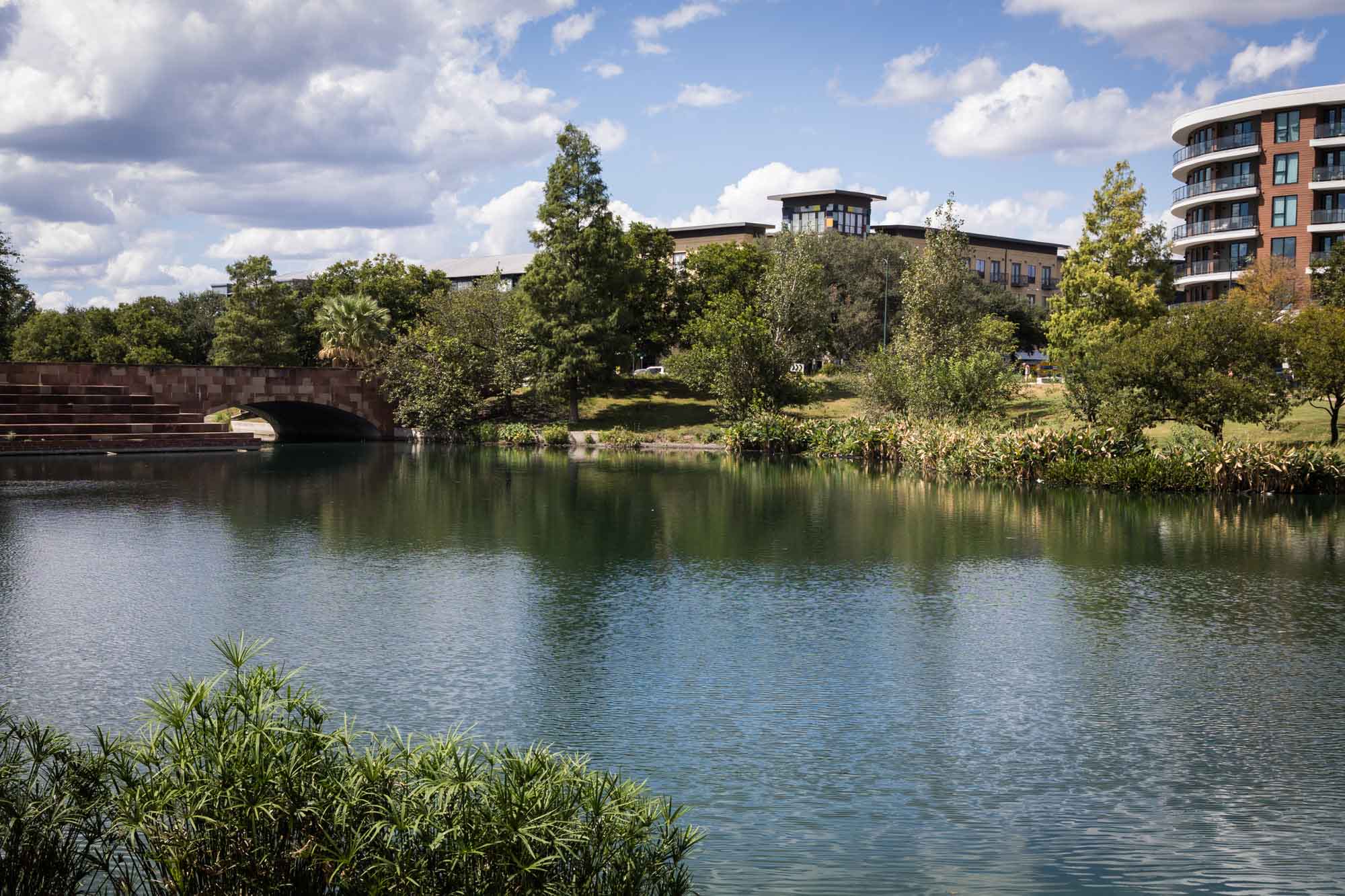 Lake surrounded by trees at Mueller Lake Park