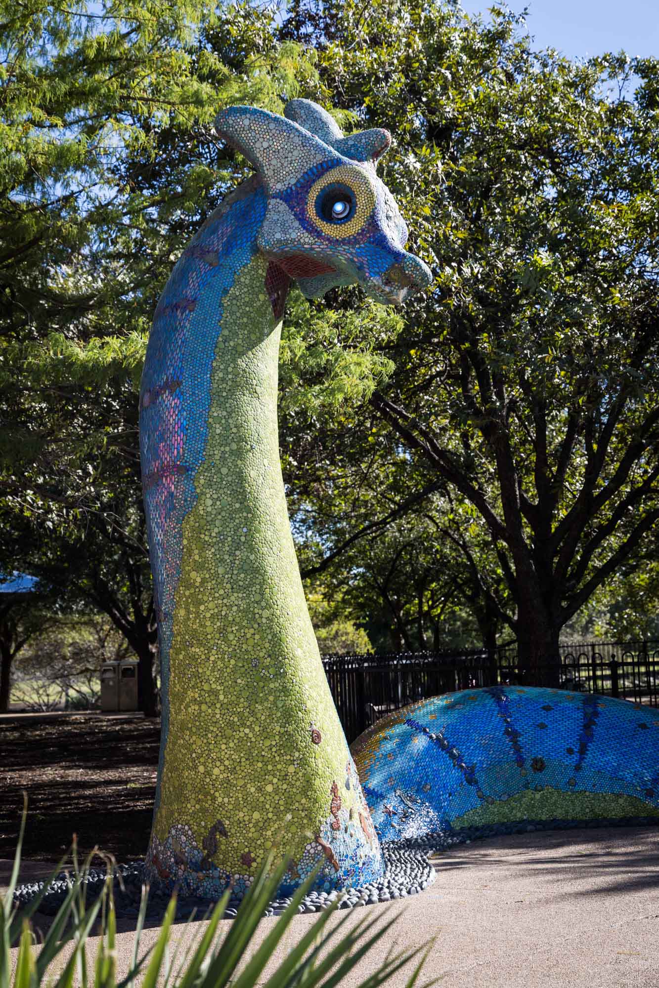 Lake Nessy sculpture by Dixie Friend Gay at Mueller Lake Park