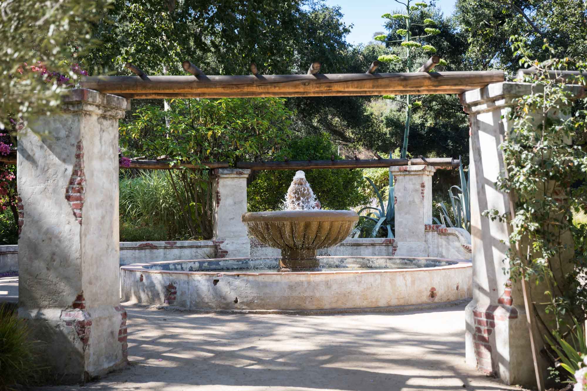 Mission Fountain in Rose Garden for an article on the best photo shoot locations in Descanso Gardens