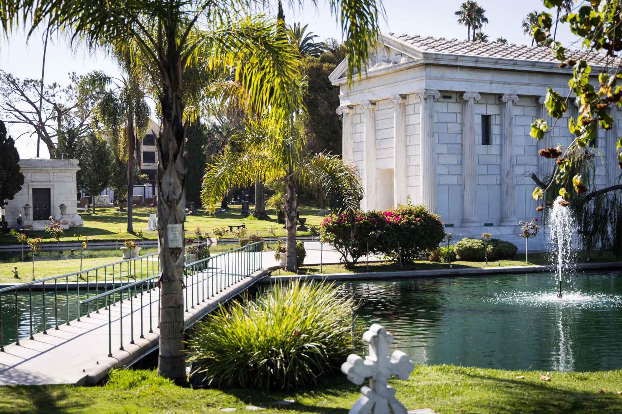 Clark Mausoleum in the middle of the lake in the Hollywood Forever Cemetery