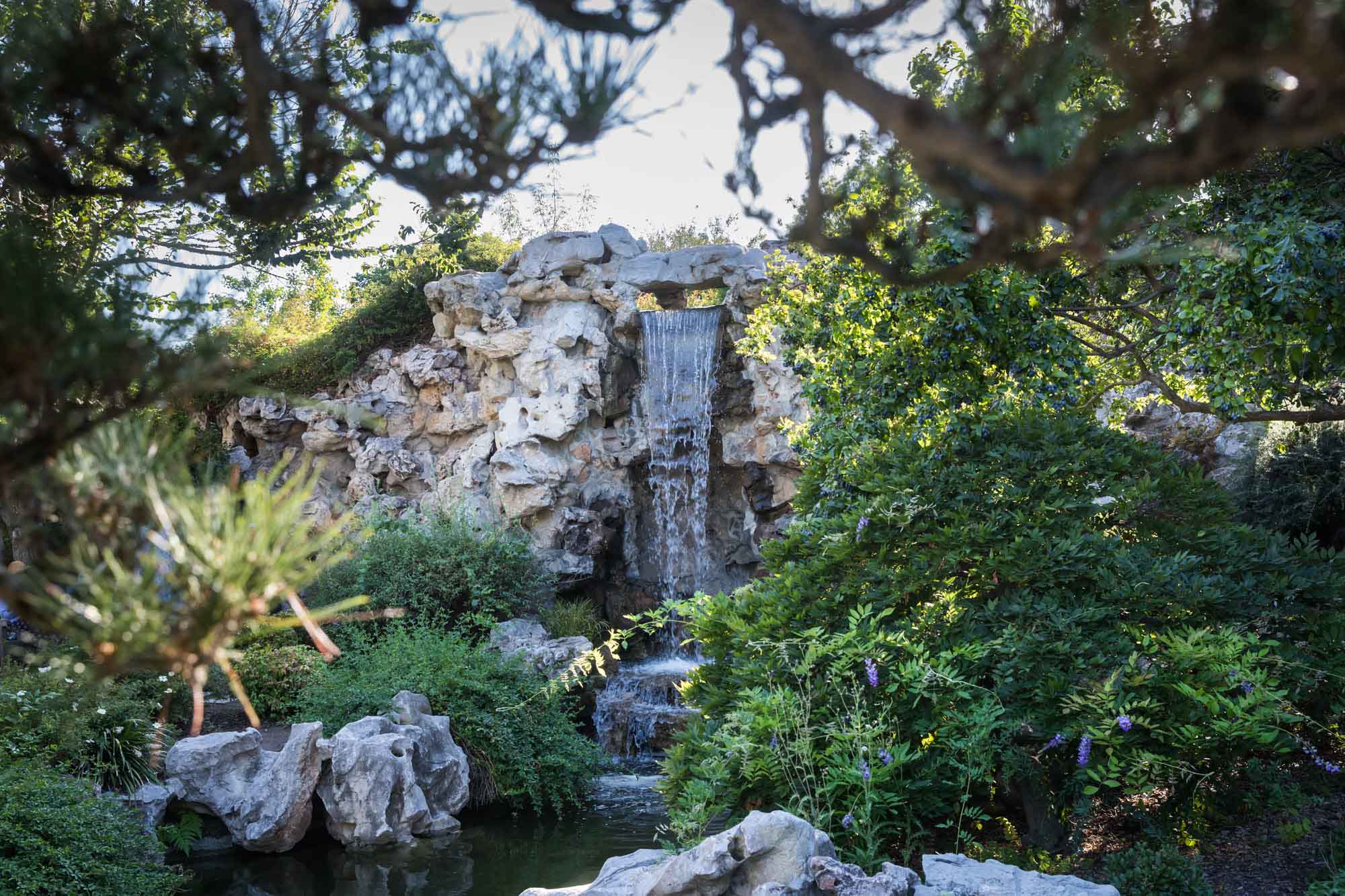 Waterfall in Chinese Garden for a Huntington Gardens photo shoot guide article