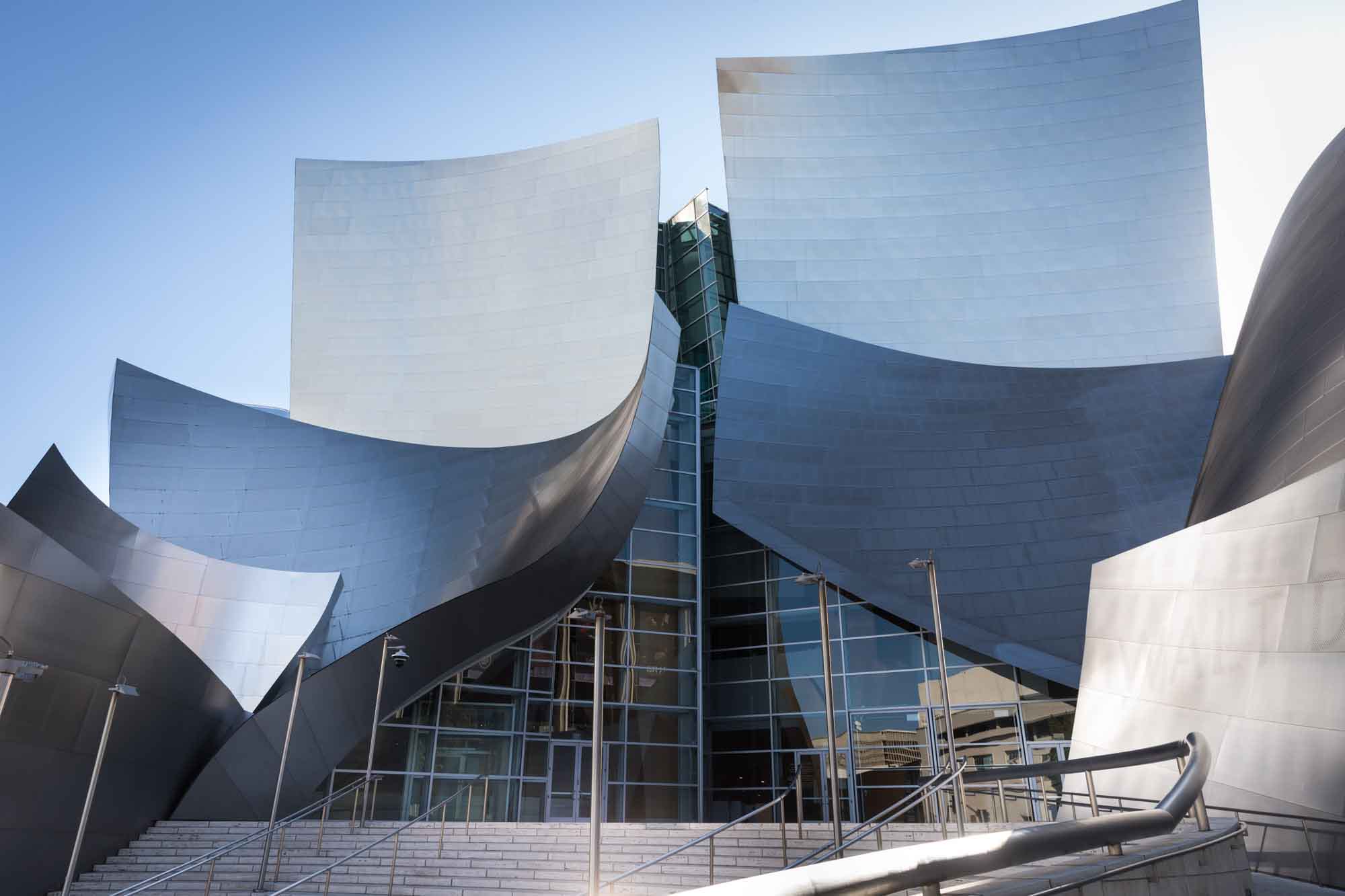 Front entrance and stairs of Walt Disney Concert Hall for an article on Walt Disney Concert Hall photos