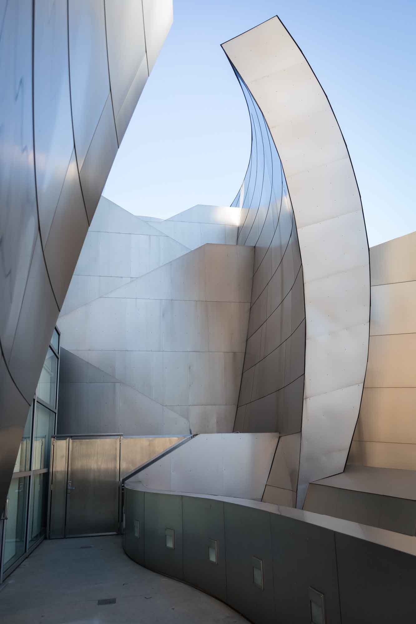 Silver architectural shapes on roof of Walt Disney Concert Hall for an article on Walt Disney Concert Hall photos