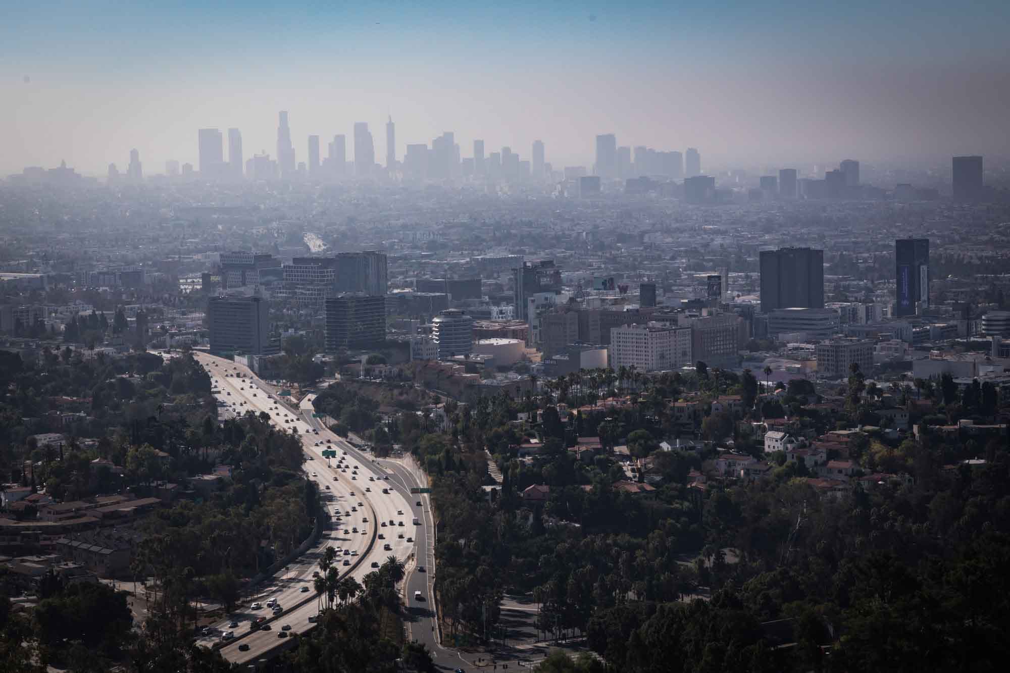 View of Los Angeles skyline from Jerome C. Daniel Overlook for an article on where to propose at the Griffith Observatory