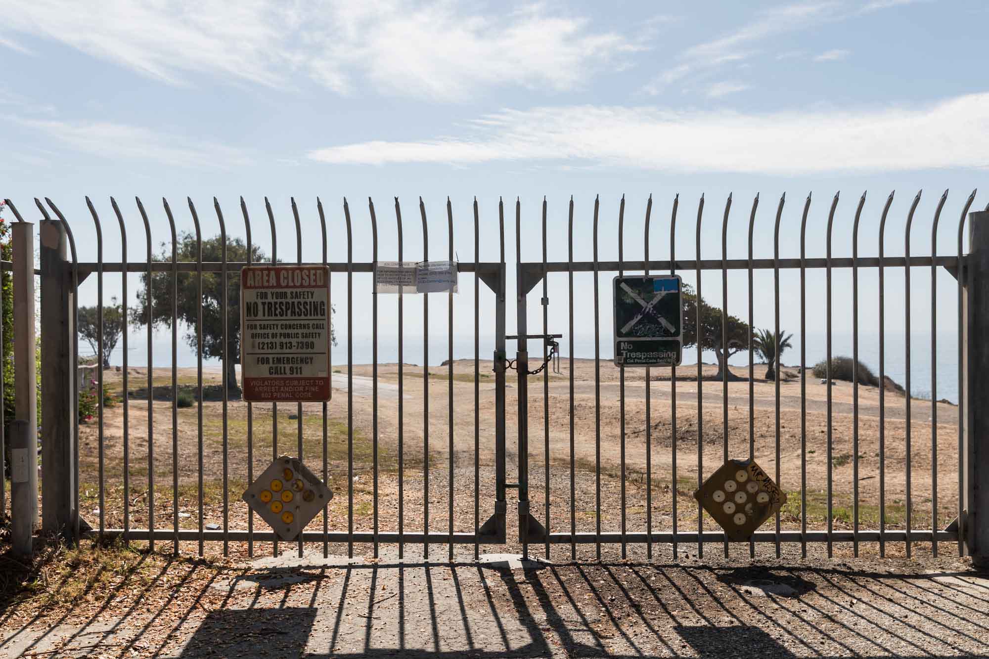 Gates preventing passage to Pacific Overlook for an article on where to propose in Long Beach
