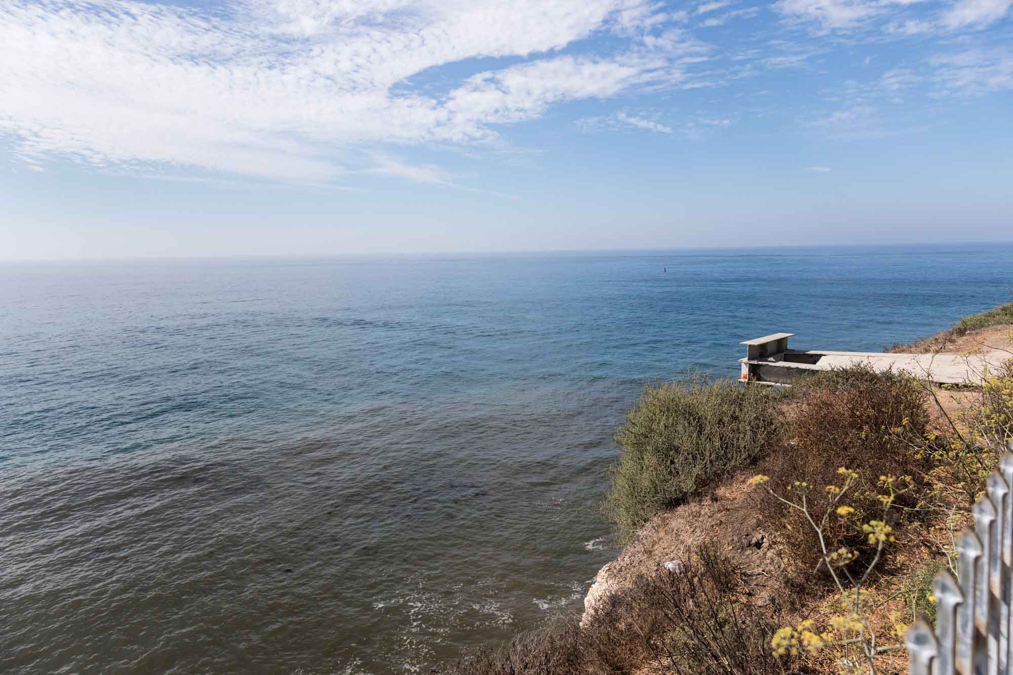 View of the Pacific Ocean from the corner of Bluffs Place and Pacific Avenue for an article on where to propose in Long Beach