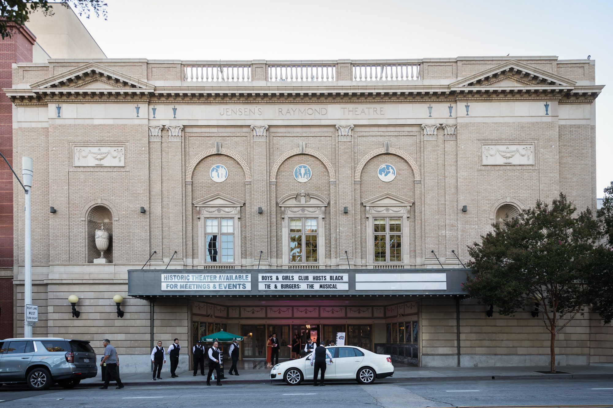 Raymond Theatre photos of the Jensen's Raymond Theatre exterior, valet attendants, and guests arriving